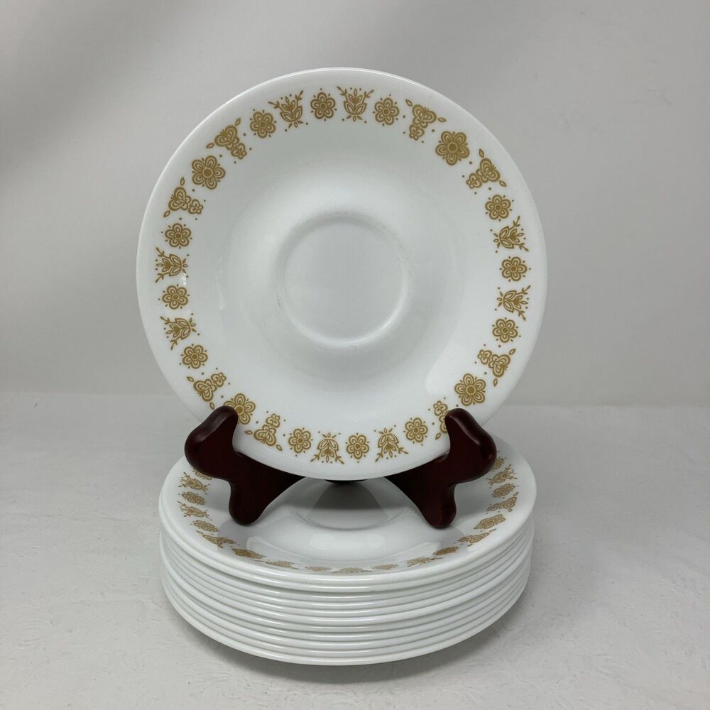 12 Vintage Corelle Corning Butterfly Gold 1970's Saucers 6.25" Diameter